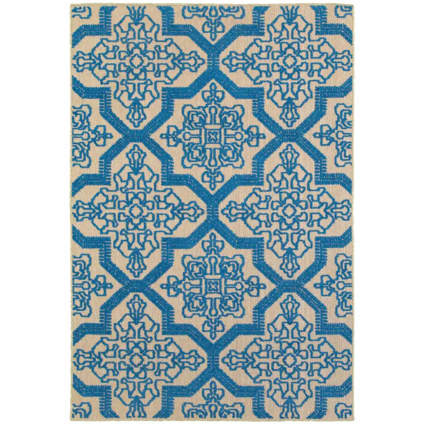 2' X 4' Sand Oriental Stain Resistant Indoor Outdoor Area Rug Photo 1