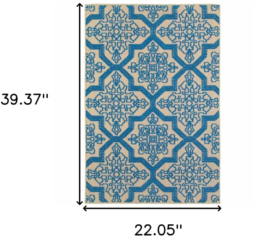 2' X 4' Sand Oriental Stain Resistant Indoor Outdoor Area Rug Photo 5