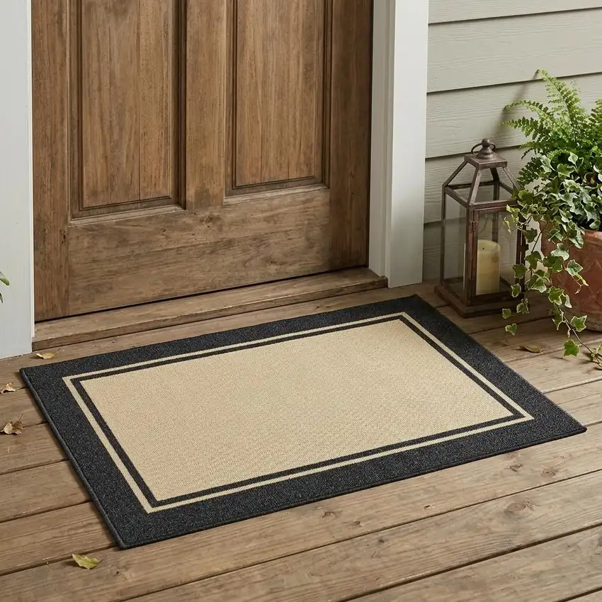 Beige and Black Stain Resistant Indoor Outdoor Area Rug Photo 1