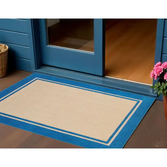 Blue and Beige Stain Resistant Indoor Outdoor Area Rug Photo 1