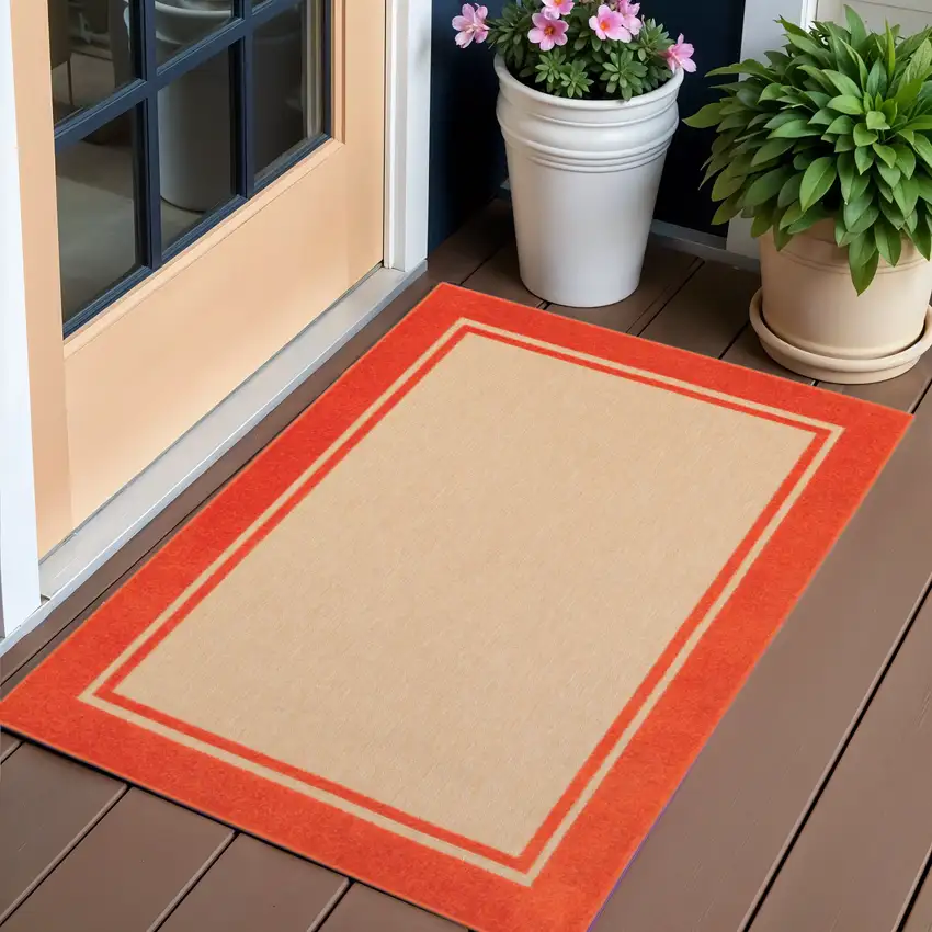 Orange Stain Resistant Indoor Outdoor Area Rug Photo 1