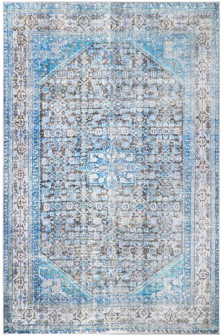 7' X 9' Shades Of Azure Oriental Medallion Area Rug Photo 1
