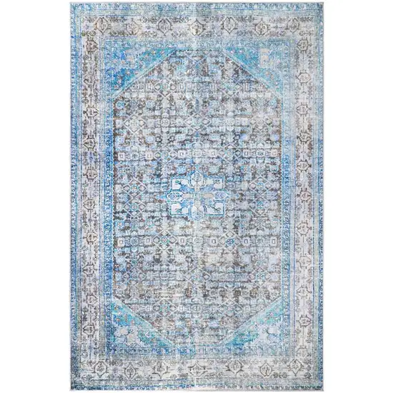 7' X 9' Shades Of Azure Oriental Medallion Area Rug Photo 1