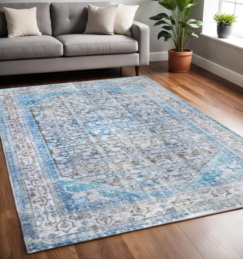 Blue And Gray Oriental Area Rug Photo 1