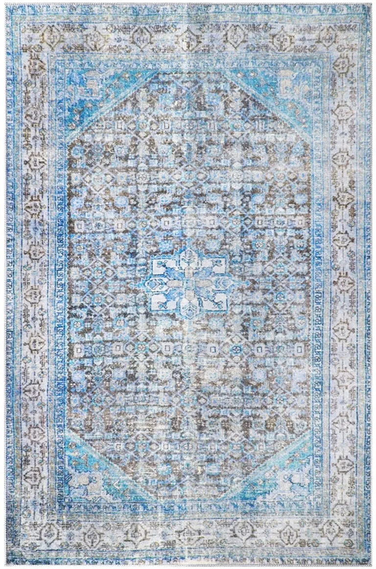 3' X 5' Shades Of Azure Oriental Stain Resistant Area Rug Photo 1