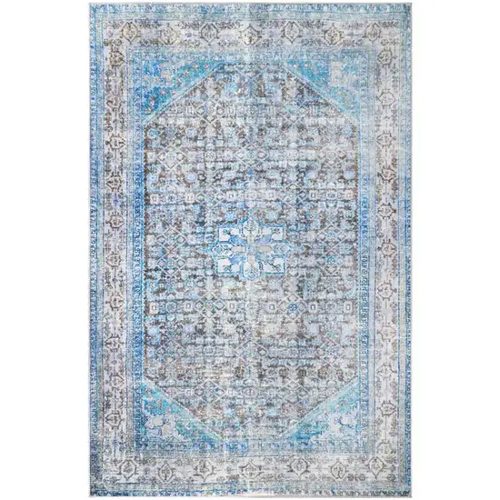 3' X 5' Shades Of Azure Oriental Stain Resistant Area Rug Photo 1