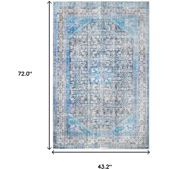 3' X 5' Shades Of Azure Oriental Stain Resistant Area Rug Photo 7
