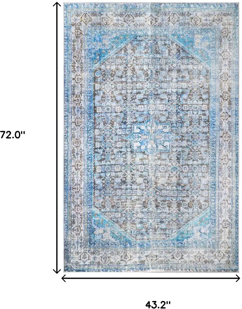 3' X 5' Shades Of Azure Oriental Stain Resistant Area Rug Photo 7