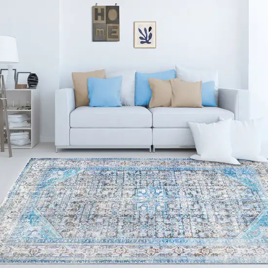 3' X 5' Shades Of Azure Oriental Stain Resistant Area Rug Photo 2