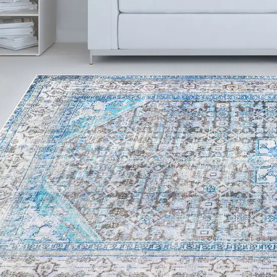 3' X 5' Shades Of Azure Oriental Stain Resistant Area Rug Photo 6