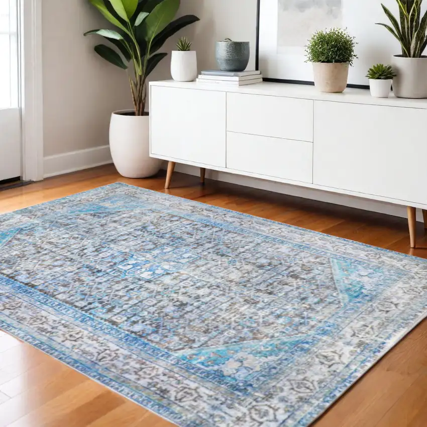 Blue And Gray Oriental Area Rug Photo 1