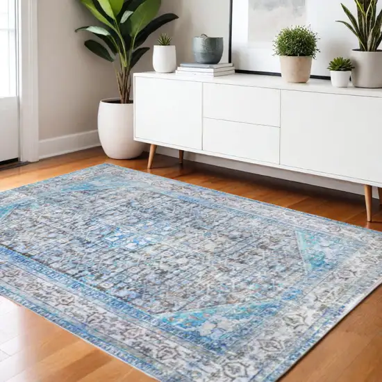 Blue And Gray Oriental Area Rug Photo 1