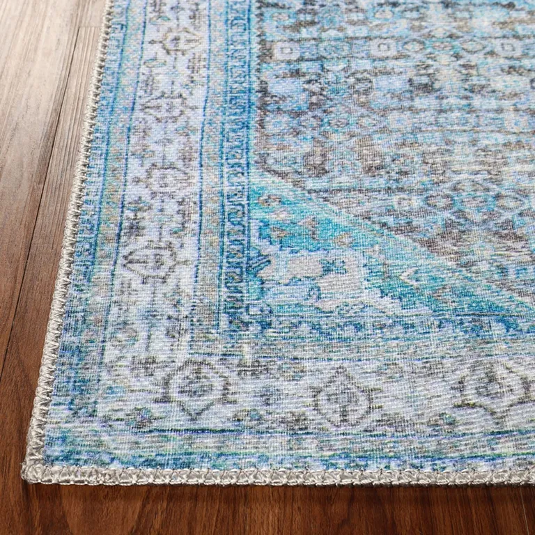 3' X 5' Shades Of Azure Oriental Stain Resistant Area Rug Photo 3
