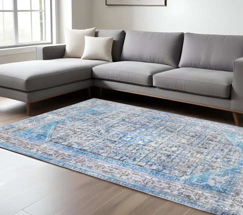 Blue And Gray Oriental Area Rug Photo 1