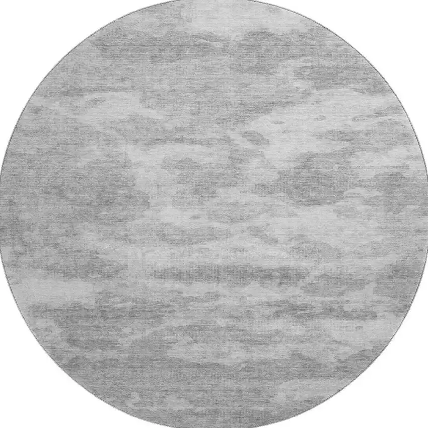 8' X 8' Silver And Gray Abstract Washable Round Rug With UV Protection Photo 3