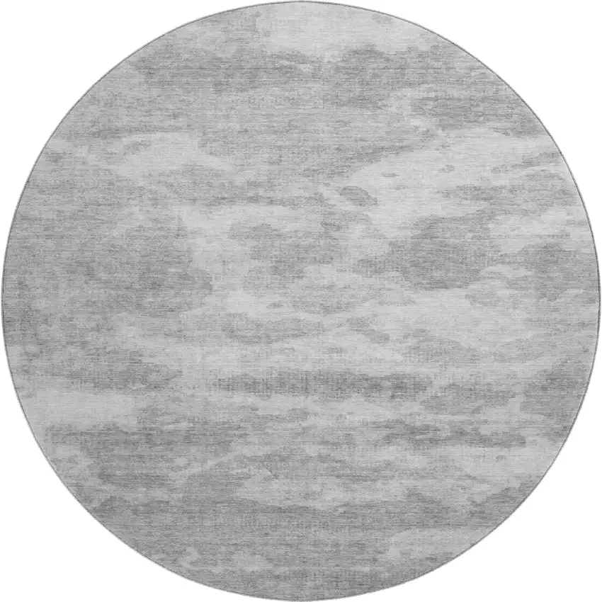 8' X 8' Silver And Gray Abstract Washable Round Rug With UV Protection Photo 1