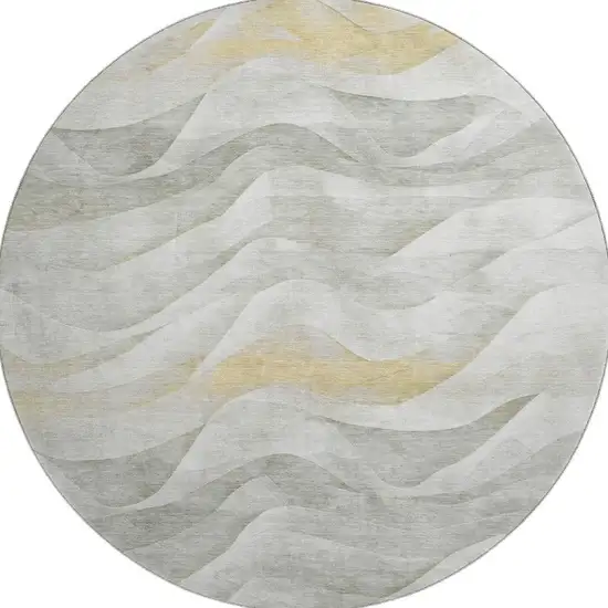 8' X 8' Silver Gold And Ivory Abstract Washable Round Rug With UV Protection Photo 2