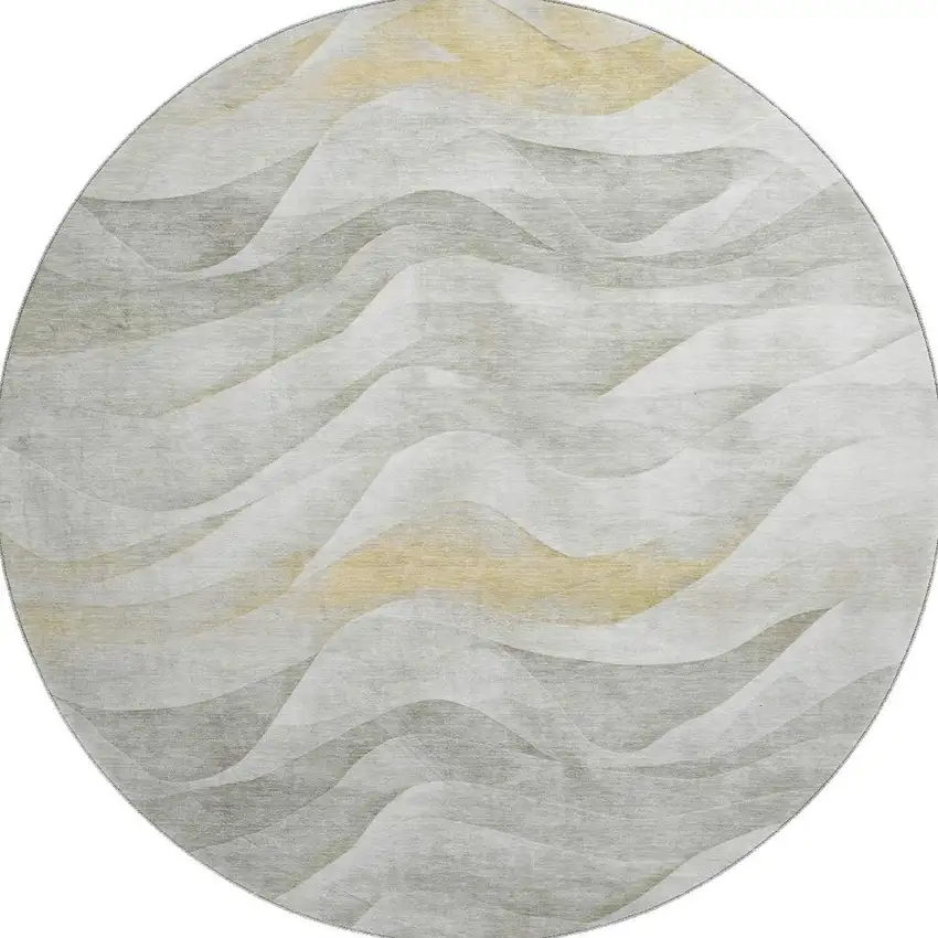 8' X 8' Silver Gold And Ivory Abstract Washable Round Rug With UV Protection Photo 2