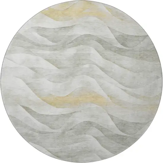 8' X 8' Silver Gold And Ivory Abstract Washable Round Rug With UV Protection Photo 3