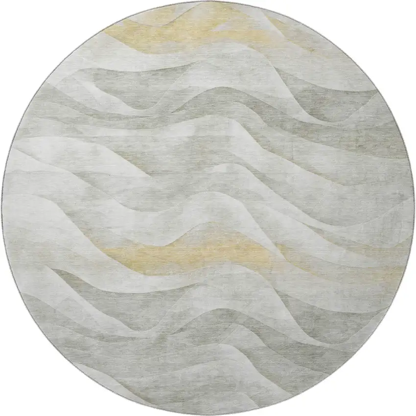 8' X 8' Silver Gold And Ivory Abstract Washable Round Rug With UV Protection Photo 3