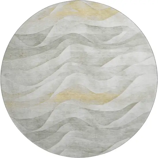 8' X 8' Silver Gold And Ivory Abstract Washable Round Rug With UV Protection Photo 1