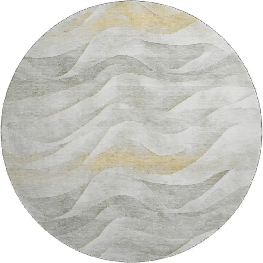 8' X 8' Silver Gold And Ivory Abstract Washable Round Rug With UV Protection Photo 1