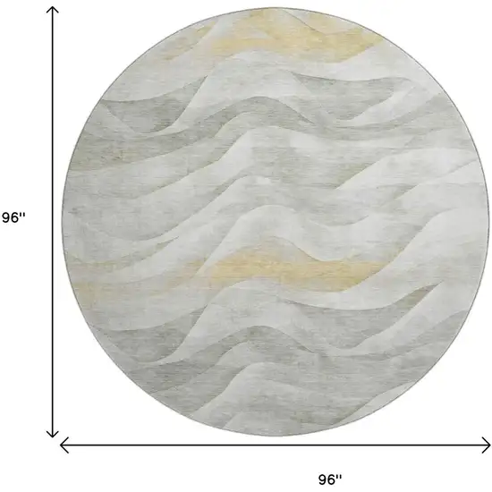 8' X 8' Silver Gold And Ivory Abstract Washable Round Rug With UV Protection Photo 9