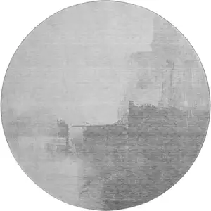 Photo of 8' X 8' Silver Gray And Charcoal Abstract Washable Round Rug With UV Protection