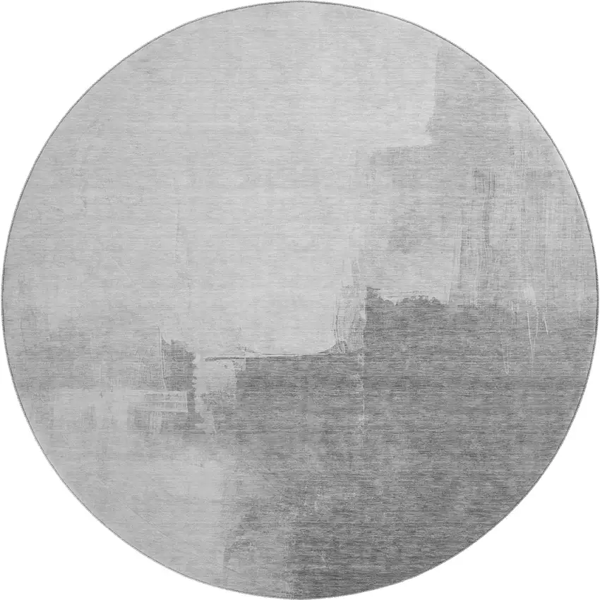 8' X 8' Silver Gray And Charcoal Abstract Washable Round Rug With UV Protection Photo 1