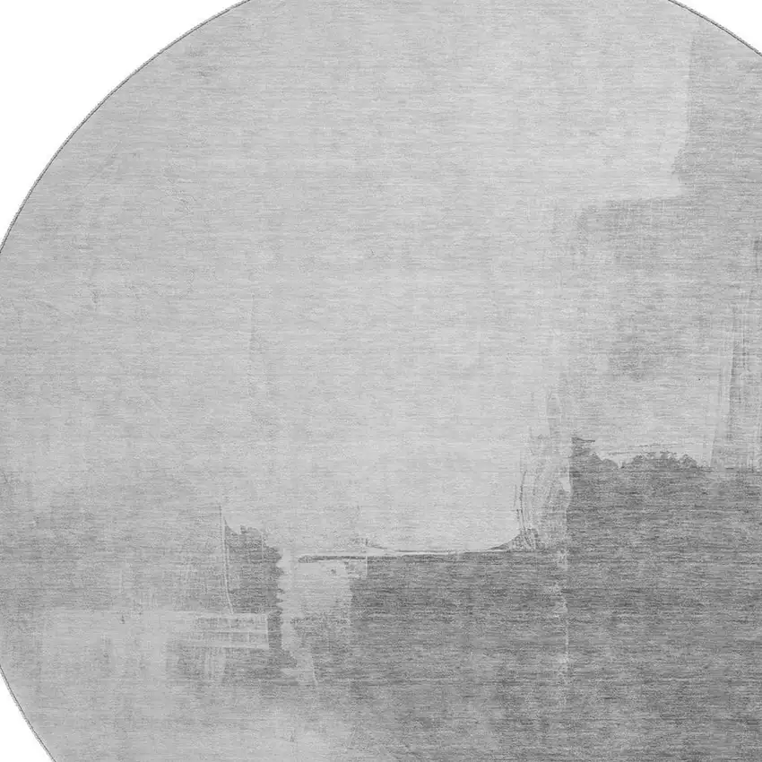 8' X 8' Silver Gray And Charcoal Abstract Washable Round Rug With UV Protection Photo 2