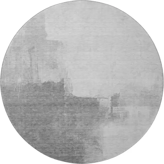 8' X 8' Silver Gray And Charcoal Abstract Washable Round Rug With UV Protection Photo 3