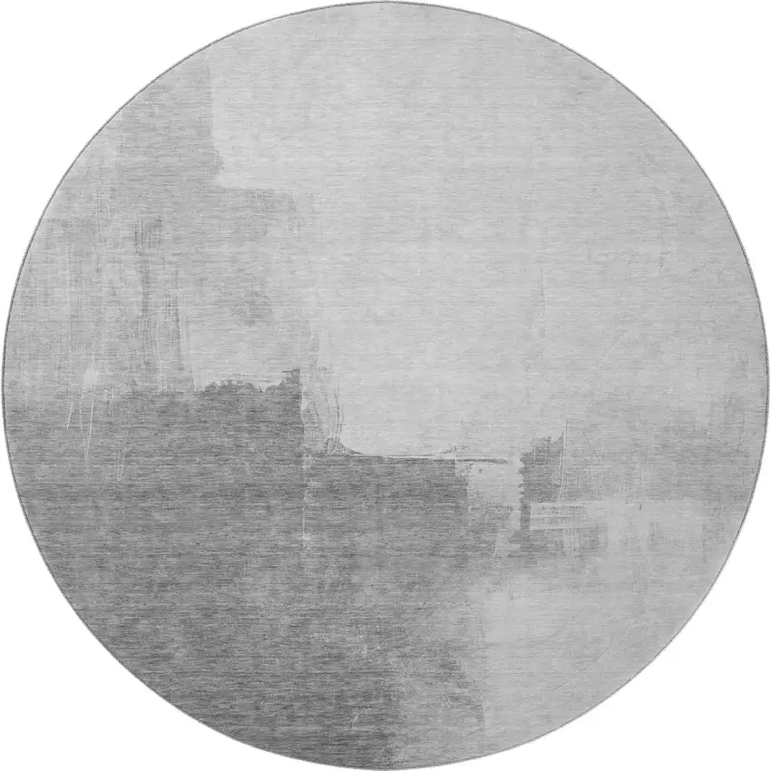 8' X 8' Silver Gray And Charcoal Abstract Washable Round Rug With UV Protection Photo 3