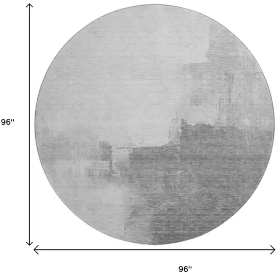 8' X 8' Silver Gray And Charcoal Abstract Washable Round Rug With UV Protection Photo 9