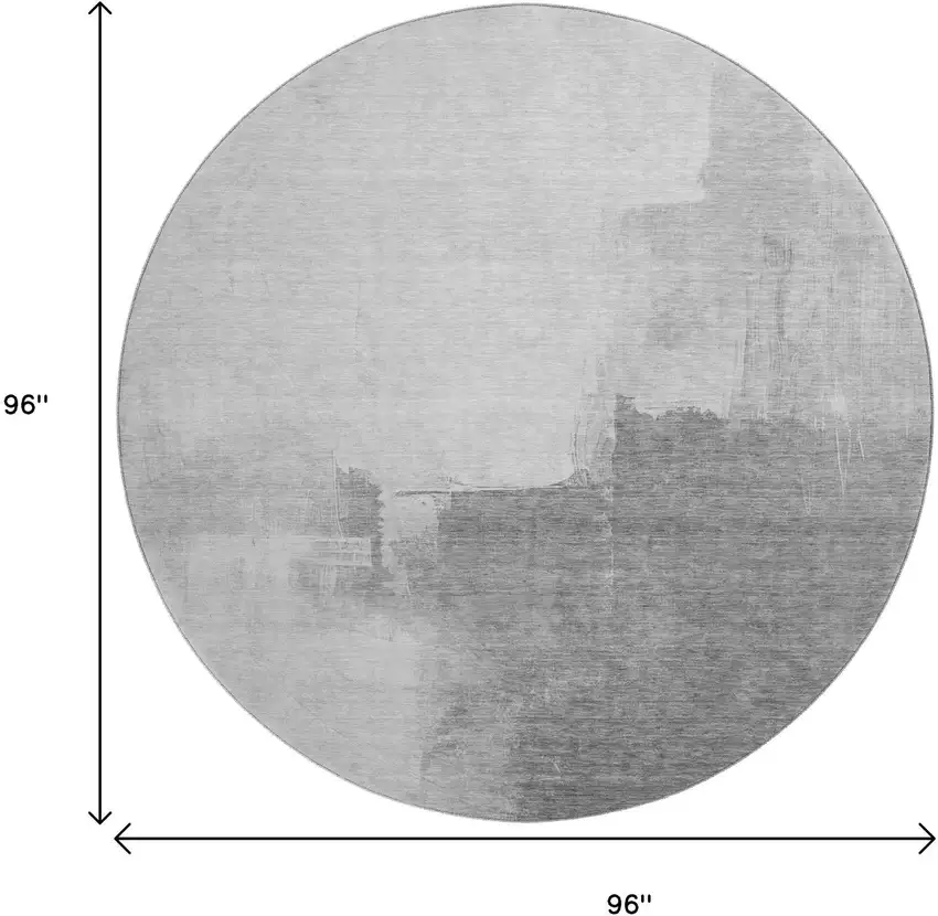 8' X 8' Silver Gray And Charcoal Abstract Washable Round Rug With UV Protection Photo 9