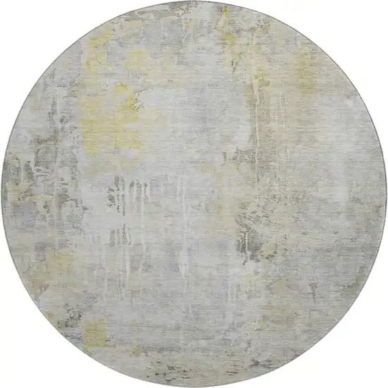 8' X 8' Silver Gray And Gold Abstract Washable Round Rug With UV Protection Photo 1