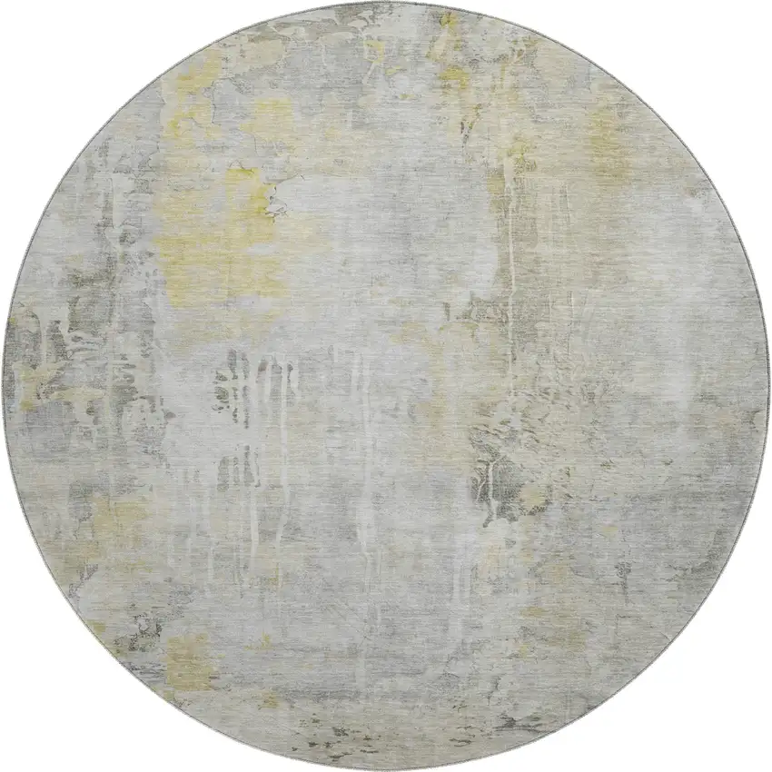 8' X 8' Silver Gray And Gold Abstract Washable Round Rug With UV Protection Photo 1
