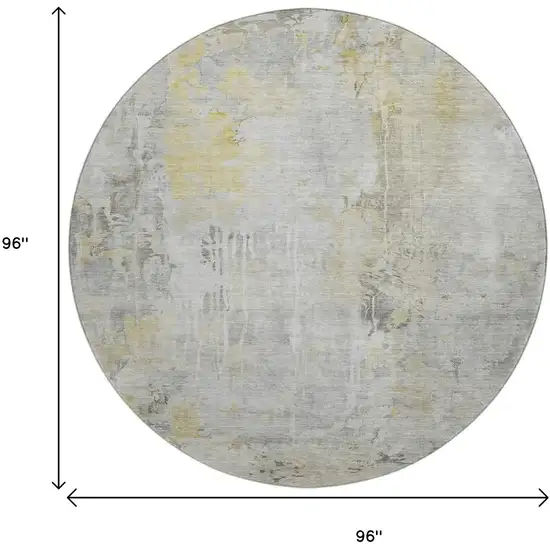 8' X 8' Silver Gray And Gold Abstract Washable Round Rug With UV Protection Photo 9