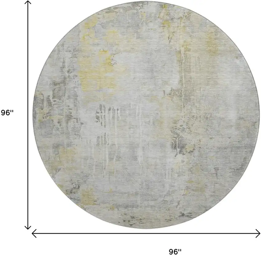 8' X 8' Silver Gray And Gold Abstract Washable Round Rug With UV Protection Photo 9