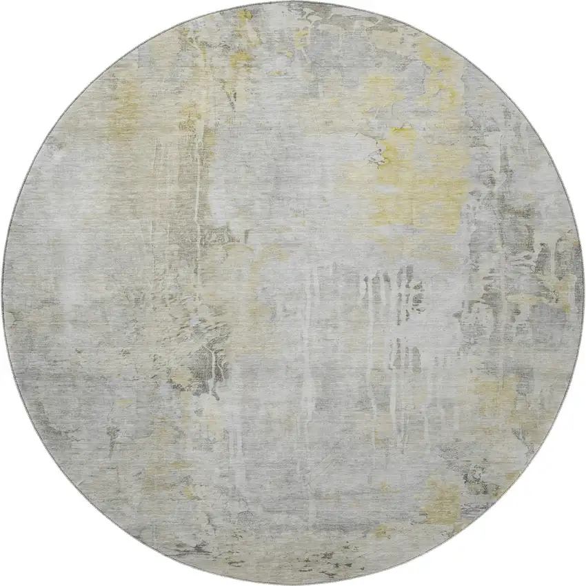 8' X 8' Silver Gray And Gold Abstract Washable Round Rug With UV Protection Photo 3