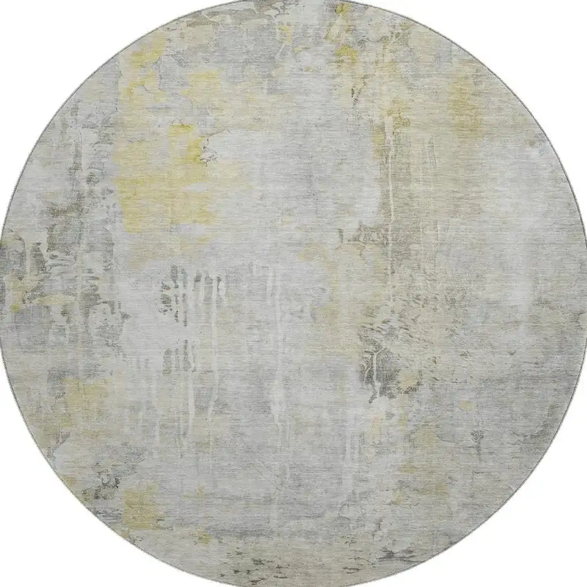 8' X 8' Silver Gray And Gold Abstract Washable Round Rug With UV Protection Photo 2