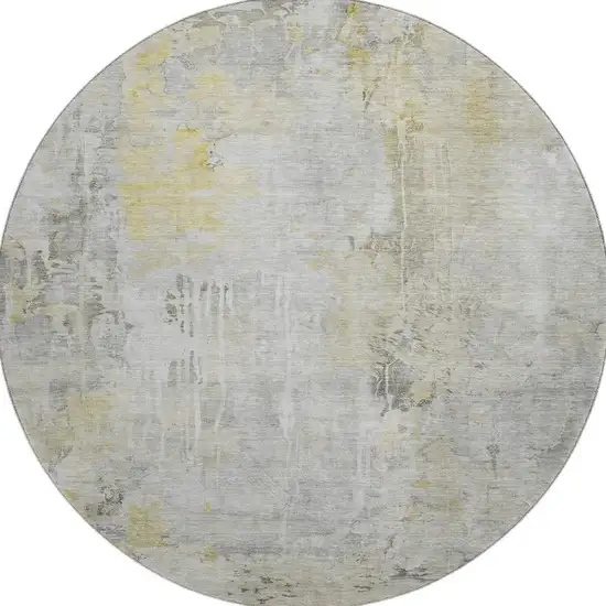 8' X 8' Silver Gray And Gold Abstract Washable Round Rug With UV Protection Photo 2