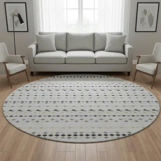 8' X 8' Silver Gray And Gold Striped Washable Round Rug With UV Protection Photo 2