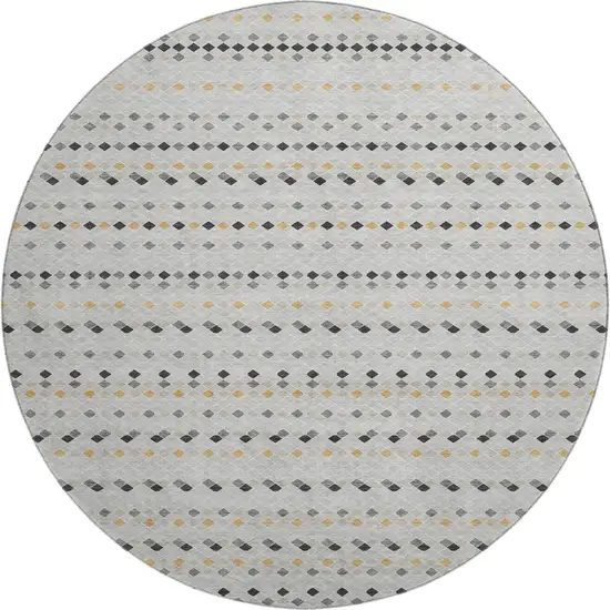 8' X 8' Silver Gray And Gold Striped Washable Round Rug With UV Protection Photo 1