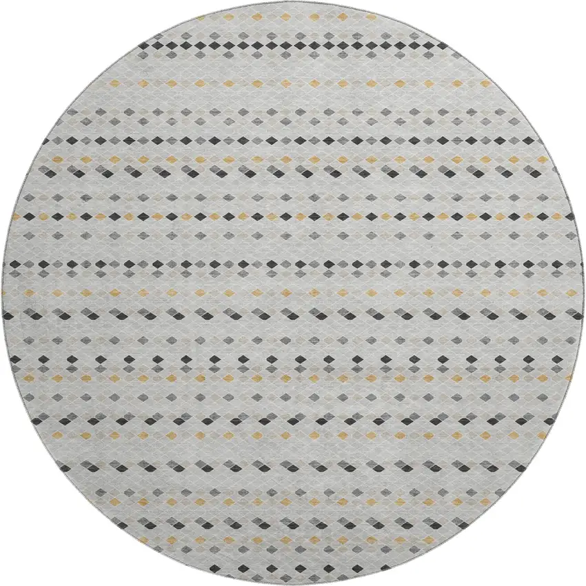 8' X 8' Silver Gray And Gold Striped Washable Round Rug With UV Protection Photo 1