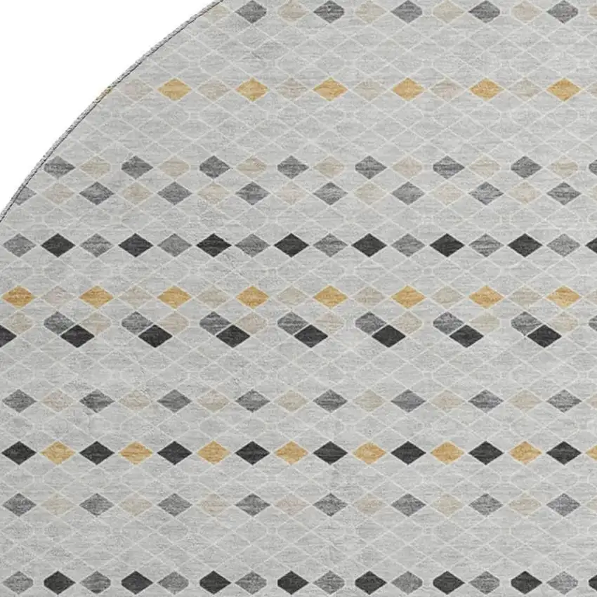8' X 8' Silver Gray And Gold Striped Washable Round Rug With UV Protection Photo 2