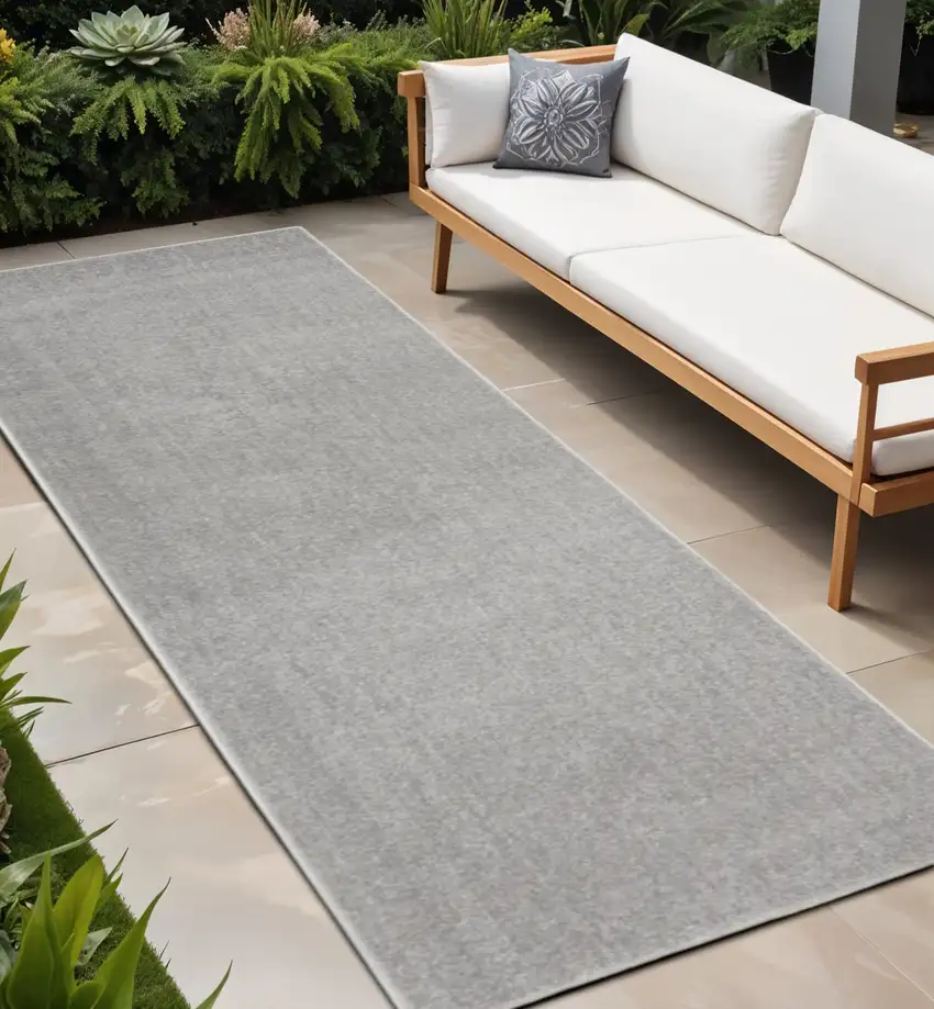8' Gray Indoor Outdoor Runner Rug Photo 1
