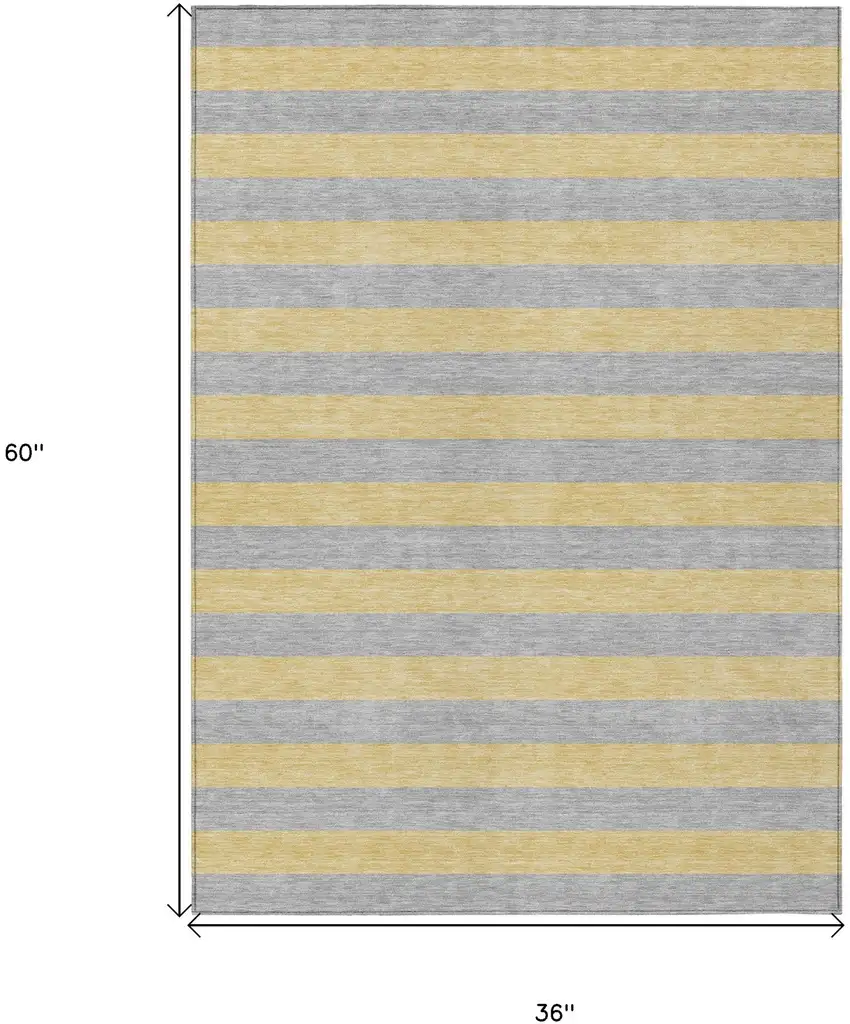 3' X 5' Silver Striped Washable Non Skid Indoor Outdoor Area Rug Photo 3