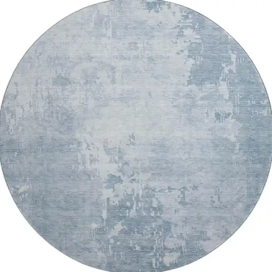 8' X 8' Sky Blue And Ivory Abstract Washable Round Rug With UV Protection Photo 3