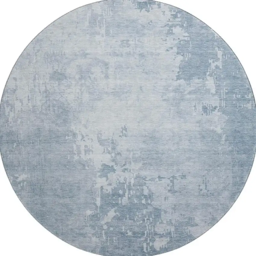 8' X 8' Sky Blue And Ivory Abstract Washable Round Rug With UV Protection Photo 3