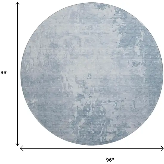 8' X 8' Sky Blue And Ivory Abstract Washable Round Rug With UV Protection Photo 9